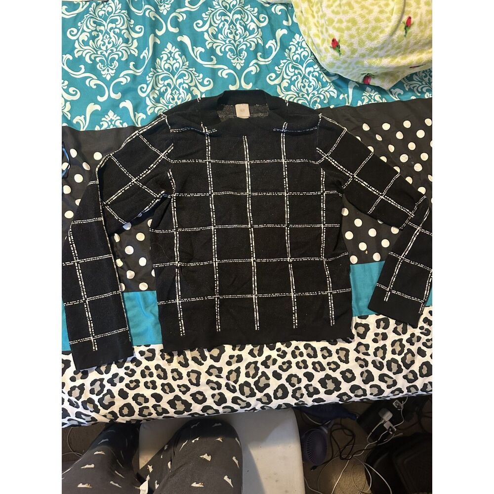 H&M Black and White Square Geometric Design Knit Sweater - Size Small